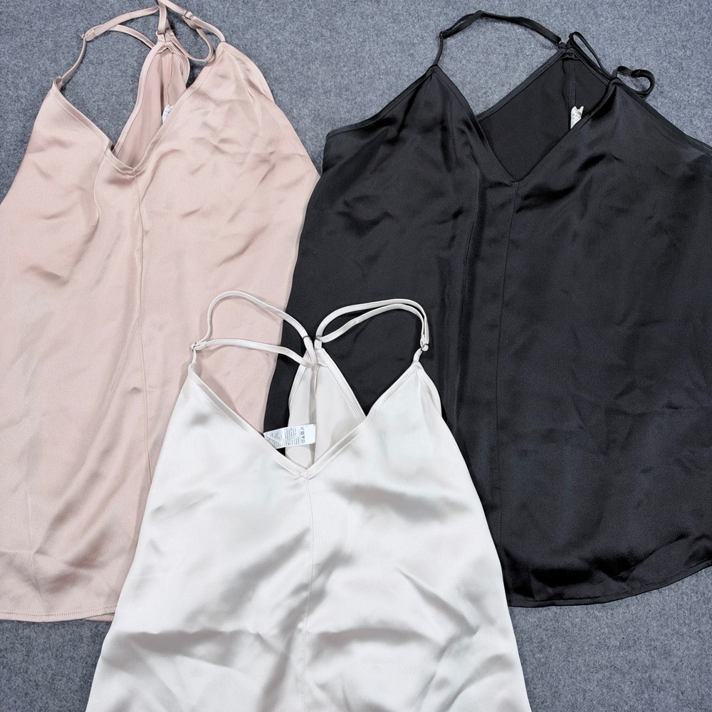 Spanx Satin V-Neck Racerback Camisole Lot Black Cream Rose XL/TG 3 Pack